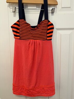 Lululemon Striped Coral and Navy tank, inbuilt bra